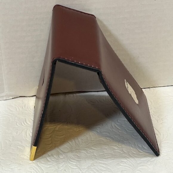 VTG Burgundy Red Leather 3.25"x3.75" Notepad Holder Longhorn Motif Logo - Picture 2 of 7